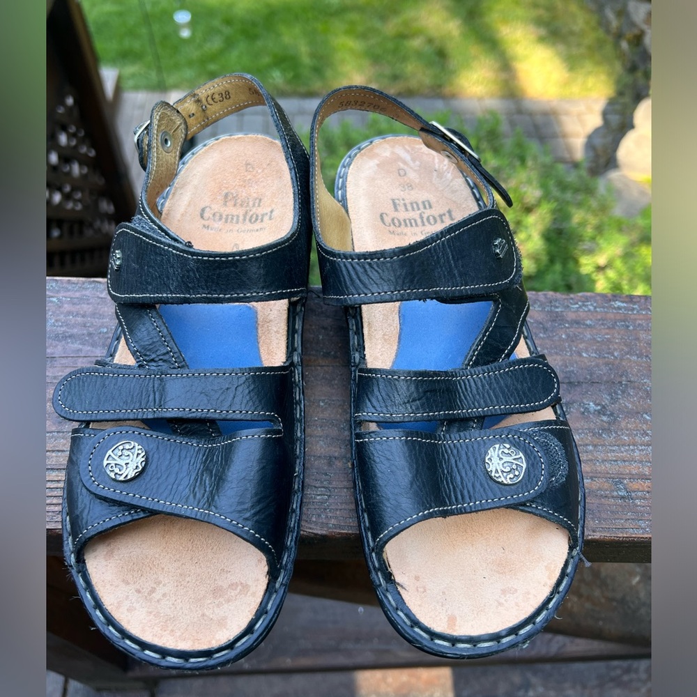 Finn Comfort Gomera Slingback Black Leather Sandals Women’s 8 US, Sz 3…